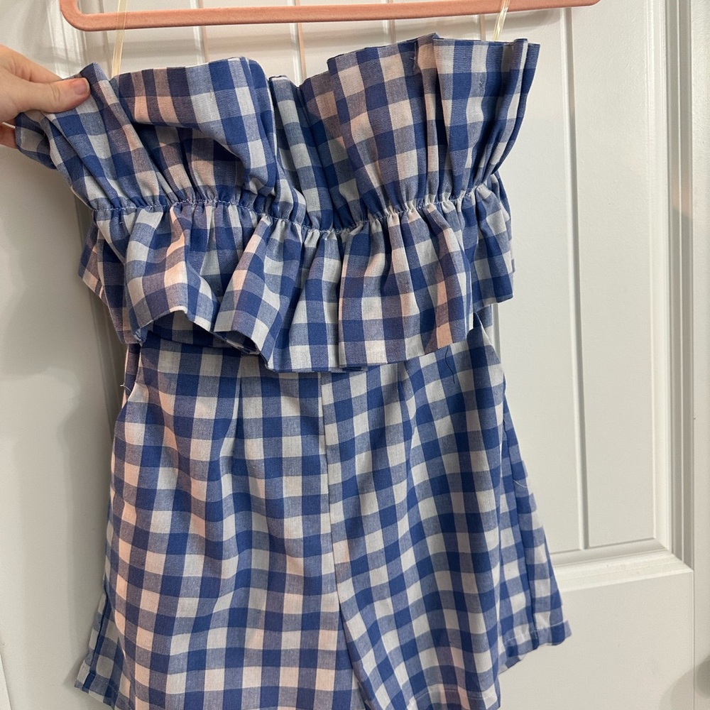 Entro Blue and White Gingham Romper